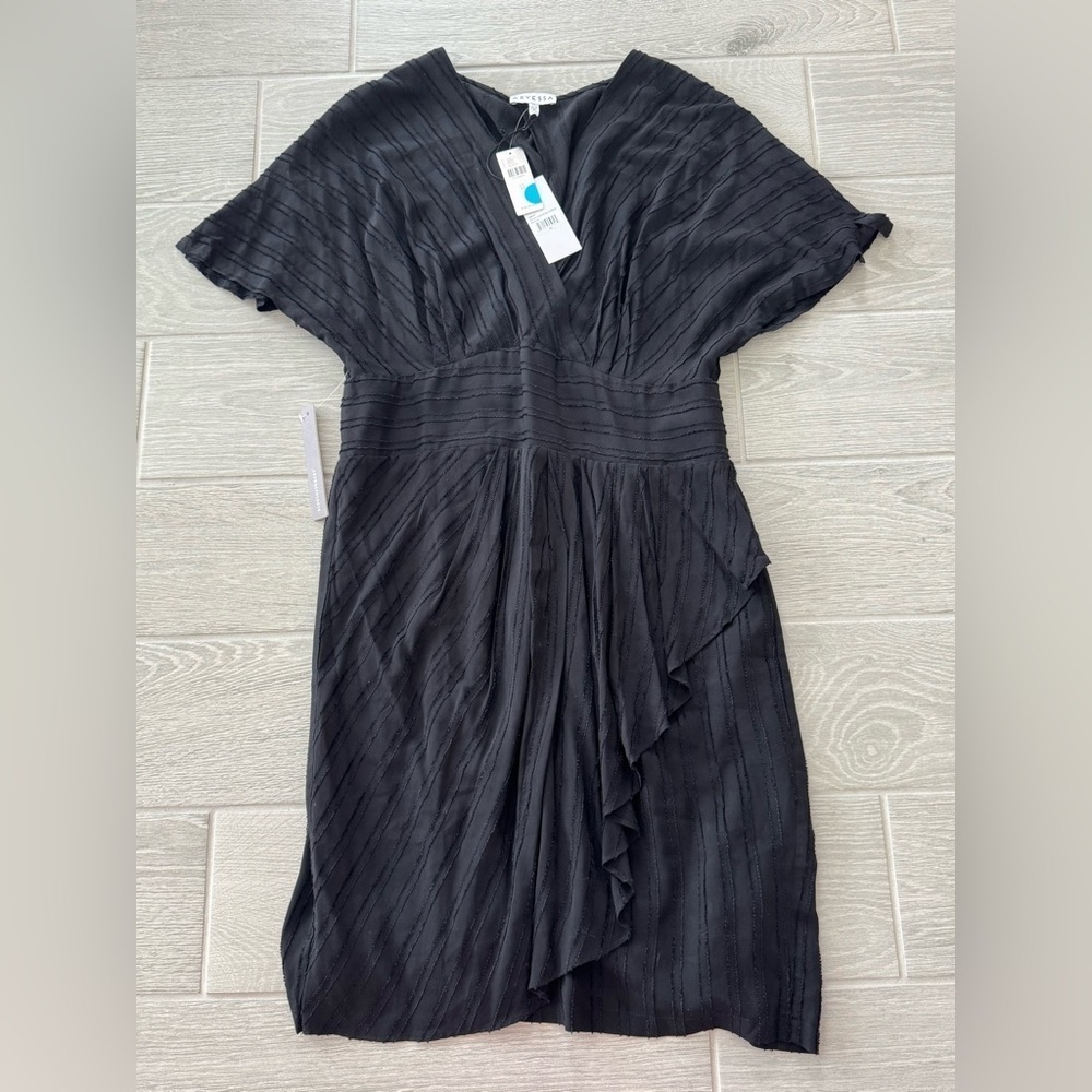 ARYESSA ANTHROPOLOGIE Black V Neck Pleated Dress Size 12 NWT